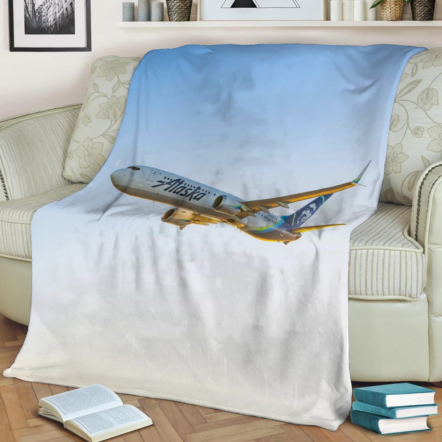 Alaska Airlines Boeing 737 Fleece Throw Blanket
