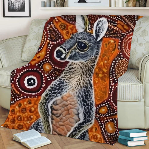 Aboriginal Kangaroo Print Fleece Throw Blanket