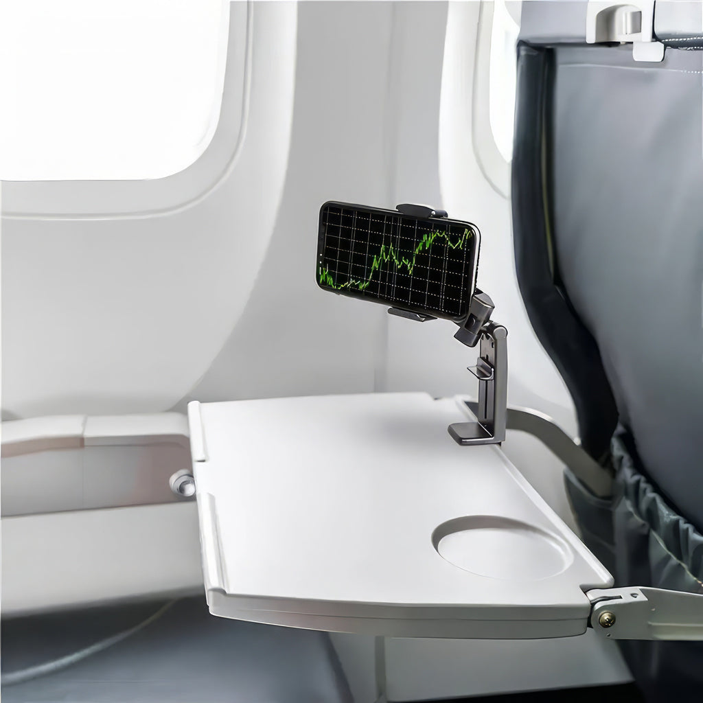 Airplane Phone Holder, Portable Travel Stand Desk Flight Foldable Adjustable Rotatable Seat Bracket