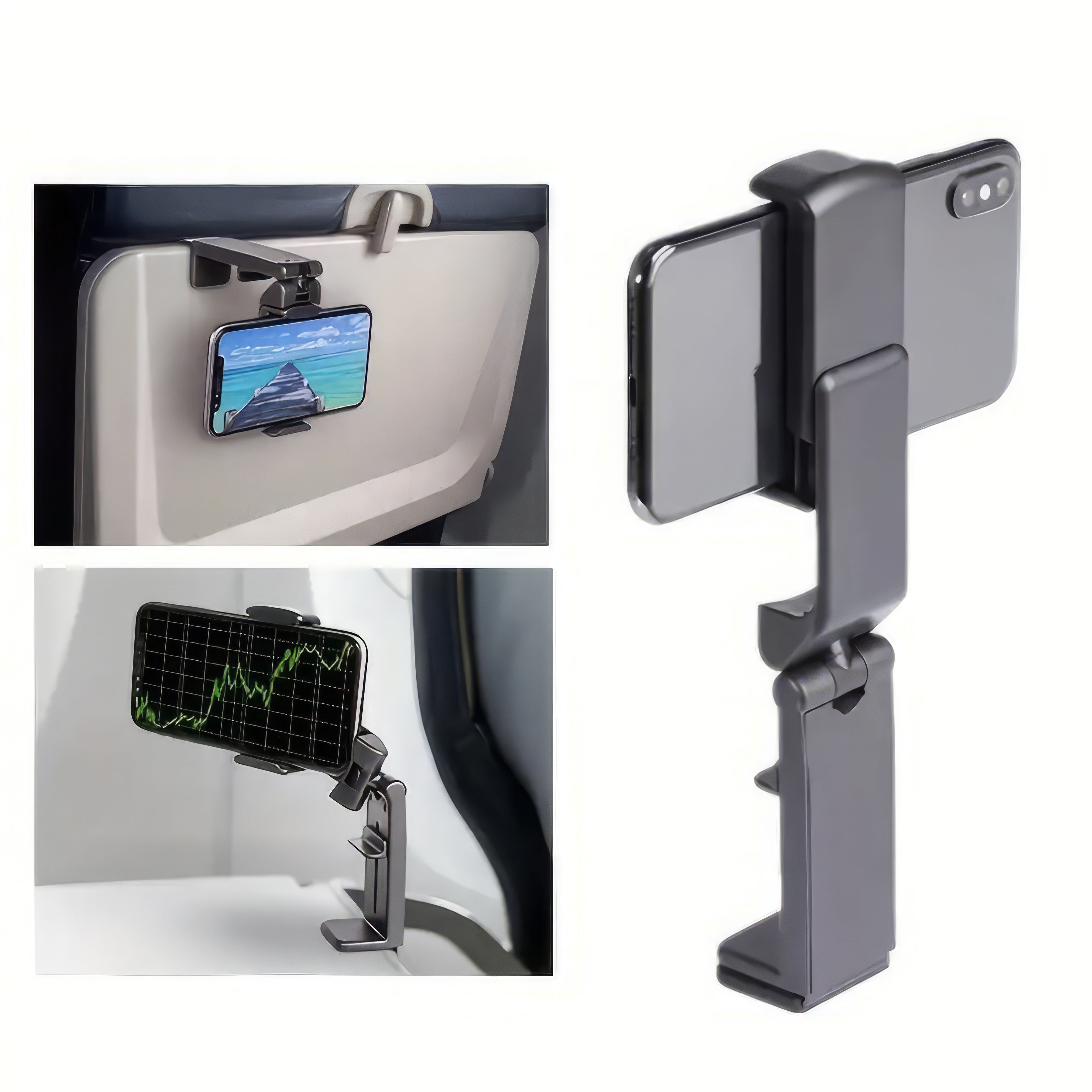 Airplane Phone Holder, Portable Travel Stand Desk Flight Foldable Adjustable Rotatable Seat Bracket